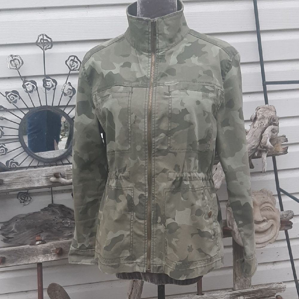 Old🚢Navy Camouflage Full Zippered Snap Snap Pockets Jacket Size M
